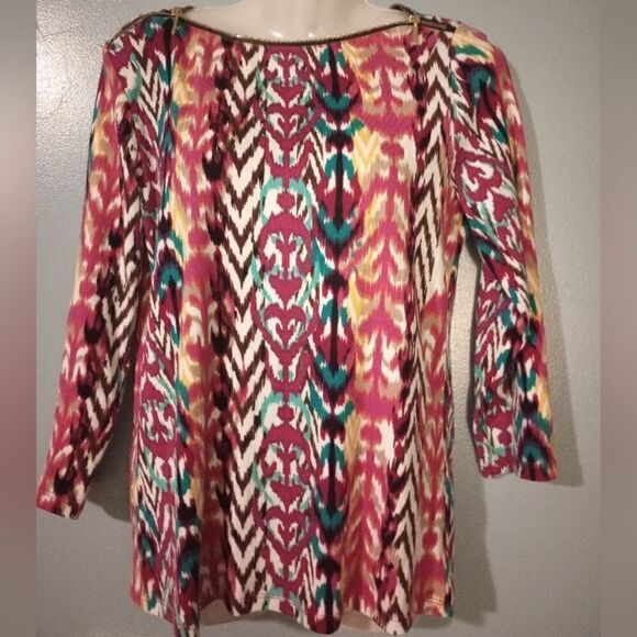 Rafaella multi print top with zipper neckline - Picture 1 of 10